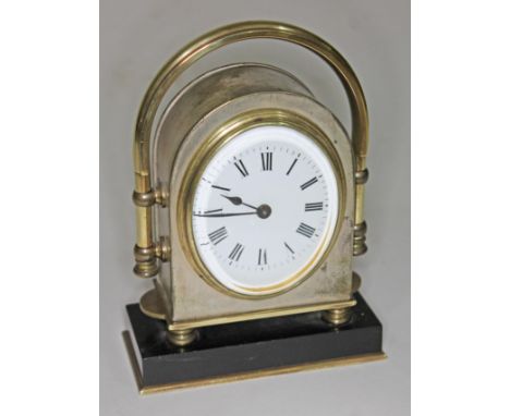 A brass, marble and silver plated carriage clock, height 15.5cm.Condition: some signs of of tarnishing to silver plate presen