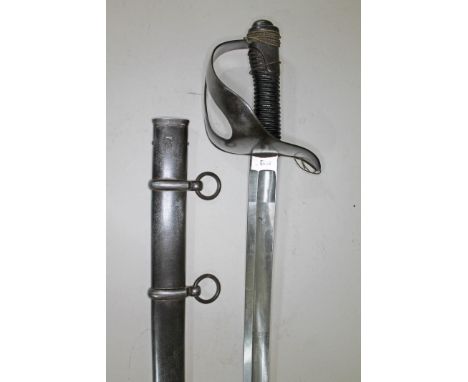 An Italian 1871 pattern heavy cavalry sword and scabbard, length 111cm.  