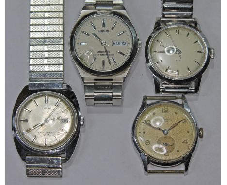 A group of four gent's vintage wristwatches comprising a Regalis military style manual wind stainless steel with sub seconds 