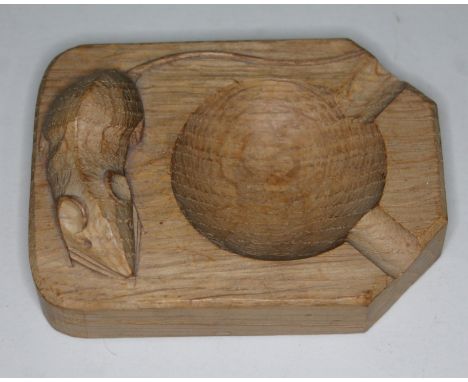 A Robert Mouseman Thompson English oak ash tray, length 10.5cm.  