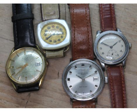 A group of four vintage wristwatches including a 1939 Longines stainless steel 30mm cased 17 jewel manual wind with sub secon