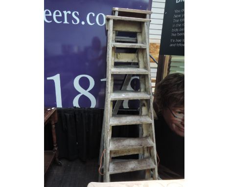 Two vintage wooden step ladders, one painted Harry Howard, (collectors items)