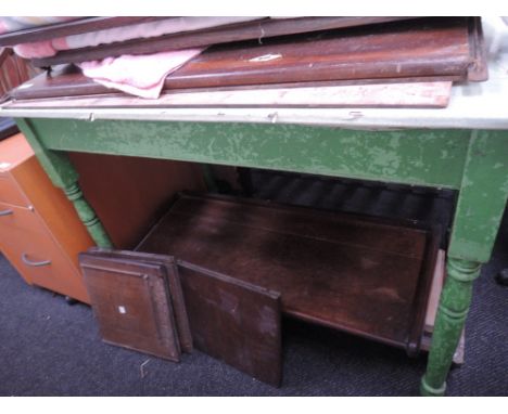 A vintage green painted side table on turned legs