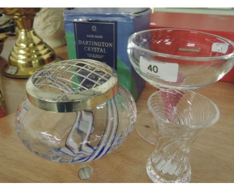 A Caithness rose bowl, an Adrian Sankey sundae dish and Dartington crystal plum vase