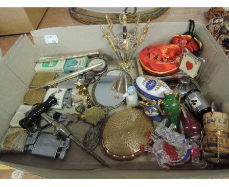 A selection of vintage lighters , musical compact, rolled gold pencils etc