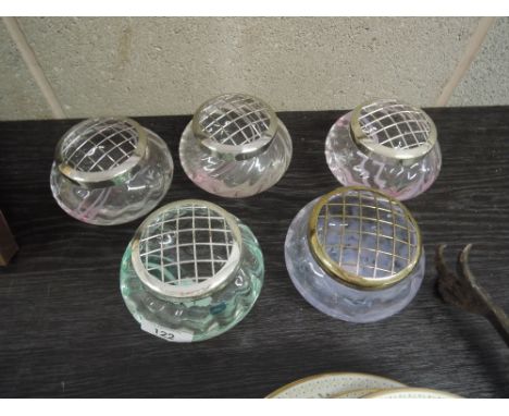 Five Caithness coloured glass rose bowls