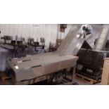 Hoppmann stainless steel bottle elevator. Discharge height is 61 in, has 44 in long x 22 in wide