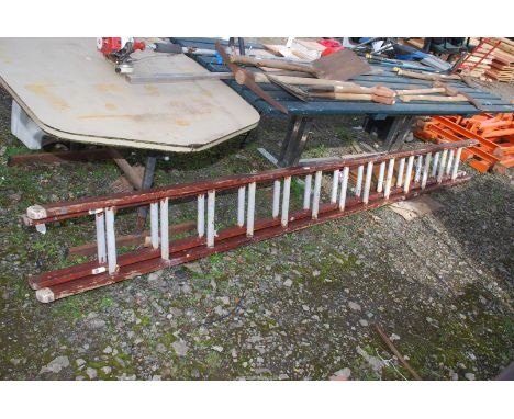 Thirteen rung aluminium and wood double Ladder.