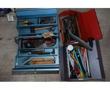 Small toolbox and contents of a wood rasp plus two more toolboxes of tools, Allen keys, spanners, hammers, etc.