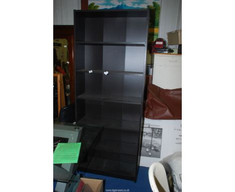 Black six shelf open bookcase, 32" x 11" x 79".