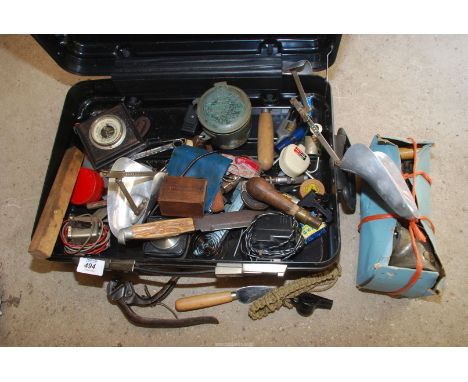 Case of miscellaneous including mincer, gauges, Allen keys, whistle and mitre gauge, small tools, etc.