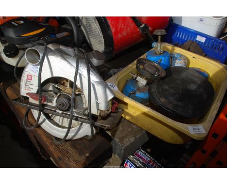 Tub of camping stove, large vehicle radio speaker, PP laser circular saw 1200 watt (sold as seen &amp; without blade).