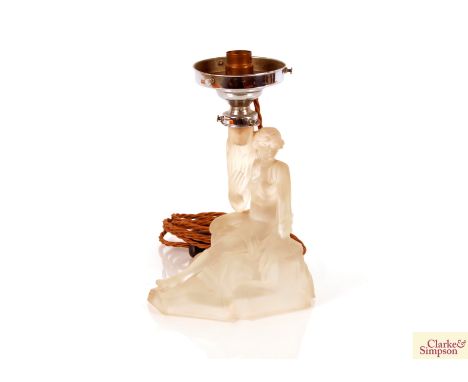 A Walther &amp; Sohne Art Deco frosted glass lamp base in the form of a seated naked girl (no shade)