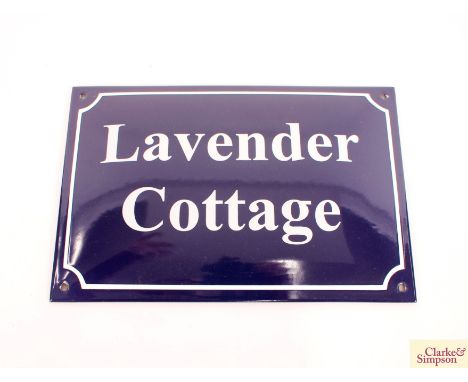 A replica enamel advertising sign for "Lavender Cottage", 20cm x 30cm 