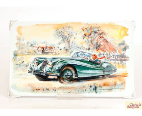 A replica enamel advertising sign for "Jaguar XK120", 33cm x 22cm 