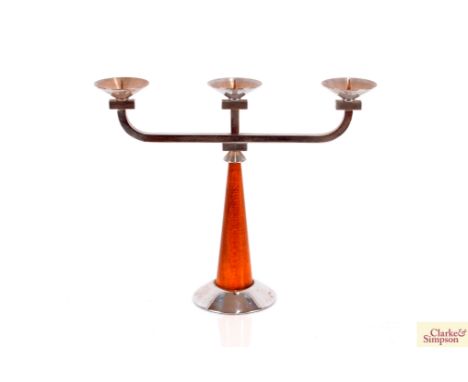 An Arts &amp; Crafts design three light candle holder 