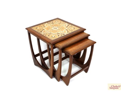 A G-plan Astro tile topped nest of three tables, 51cm wide in extremes