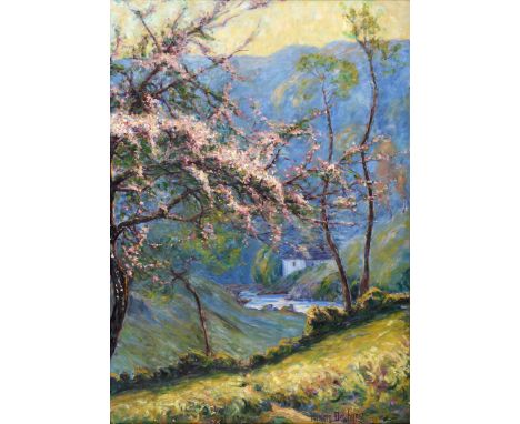 WYNFORD DEWHURST (1864-1941) BLOSSOM TIME IN A RIVER GORGE Signed, oil on canvas 85 x 59.5cm. ++ Generally good condition; so