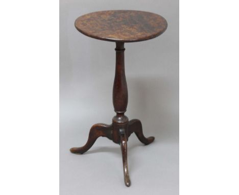 GEORGE III OAK AND BURR WALNUT OCCASIONAL TABLE, the circular top on a baluster column and tripod base, height 66cm, diameter