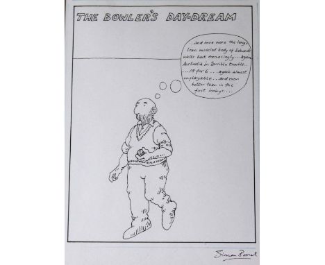 •THREE CARTOONS by Simon Bond (`The Bowler's Daydream`), Charles Peattie &amp; Russell Taylor (Alex) and a signed print after