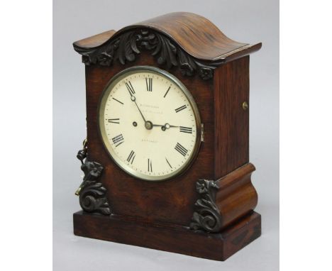 VICTORIAN ROSEWOOD MANTEL CLOCK, the 7 1/2" enamelled dial inscribed B Edwards/17, High St, Shoreditch/London, on a brass, tw