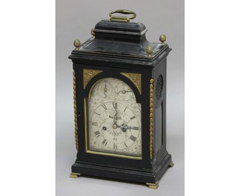 SCOTTISH EBONISED BRACKET CLOCK, the movement late 18th century, the silvered 7" dial with date aperture and false bob apertu