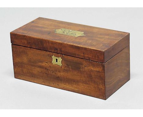 GEORGE III MAHOGANY TEA CADDY, of rectangular form, the interior with twin lidded canisters and glass mixing bowl, height 16c