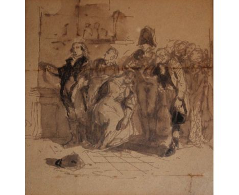 ATTRIBUTED TO SIR DAVID WILKIE, RA (1785-1841) FIGURES AT AN EXECUTION Pen and brown ink and brown wash 12 x 11.5cm.; with a 