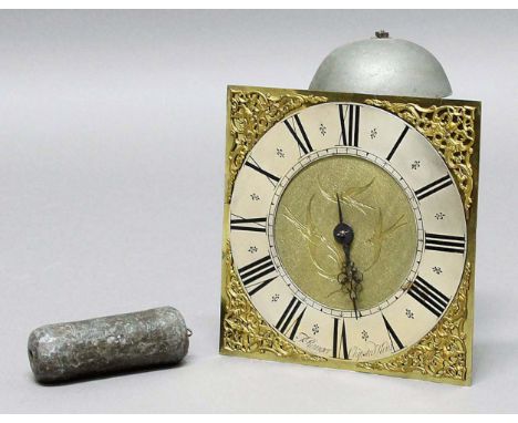 18TH CENTURY HOOK AND SPIKE CLOCK, the brass dial with a 9 1/2" silvered chapter ring inscribed T Ranger, Chipsted, Kent, the