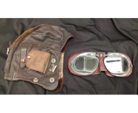 WW2 British RAF C Type leather flying helmet. No head phones. Leather flap stitched over ears. No chinstrap. No markings. Alo