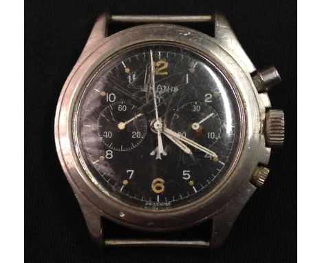 Post War 1970's British Military issue twin button&nbsp;Lemania&nbsp;Chronometer watch head, black dial, twin subsidiary regi