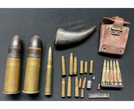 WW2 British/US/ French Inert &amp; FFE Ammunition to include .303 Drill Purpose round in stripper clip: leather ammo pouch: 1