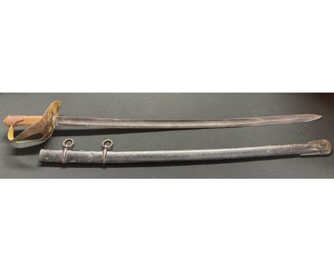 A German made 19th century sword with single edged fullered blade 892mm in length, maker marked "S&amp;K" for Schnitzler &amp