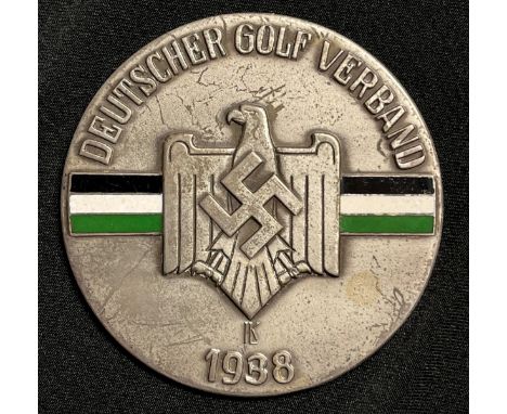 WW2 Third Reich Deutscher Golf Verband plaque 1938. 65mm in diameter. Enamel black/white/green colours of the German Golf Ass