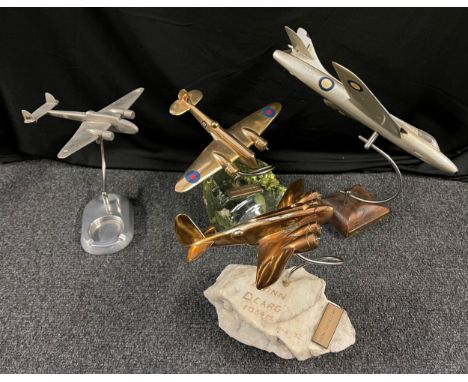 WW2 / Post War Trench Art style brass and alloy model aircraft to include Bristol Blenheim;  Boeing B17 Flying Fortress;  Han