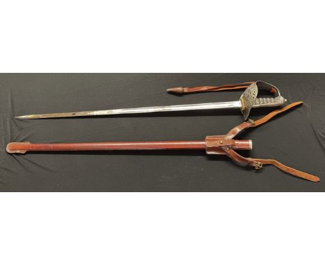 WW2 British Army Officers 1897 Pattern Sword with etched decorated fullered blade 822mm in length with proof mark, and "Wilki