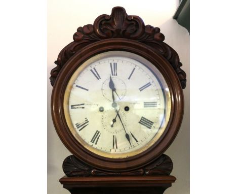 William IV mahogany drumhead longcase clock, maker Jonathan McFarlane of Glasgow, the 12 inch enamel dial with date and secon