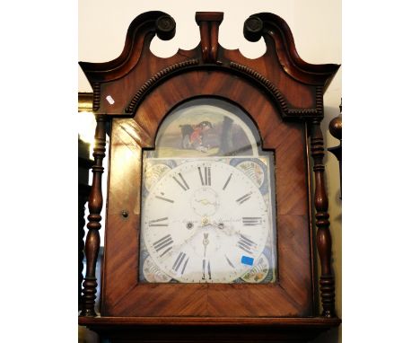 William IV brass inlaid mahogany longcase clock, maker William Barron of Bradford, with 14 inch enamel Roman numeral dial in 