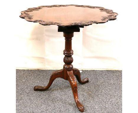 George II style piecrust mahogany tripod table on cabriole legs 74cm tall