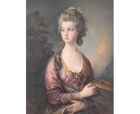 18TH CENTURY BRITISH SCHOOL
Portrait of a seated lady wearing pearl pendant
Unsigned watercolour 34.5cm x 27cm