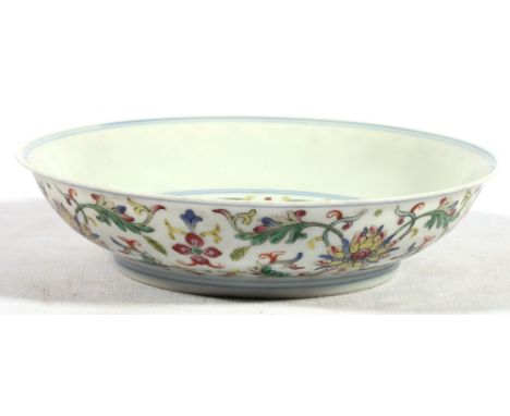 19th Century OR EARLY 20TH CENTURY Chinese tou t'sai bowl enamelled in famille rose colours with scrolling flowerheads, Zhuan