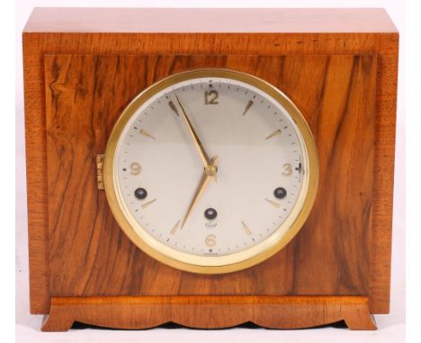 Art Deco style Elliot walnut mantle clock with silvered dial Arabic dial, the movement with Westminster and Whittington chime