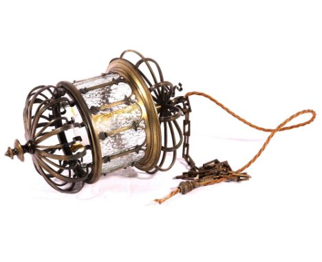20th century brass ceiling light with arched clear glass shade, 32cm CONDITION REPORT: Two of the four glass panes have been 