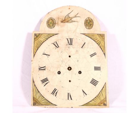 George III eight day enamel longcase clock movement, unmarked, seconds and date dials, bell absent, the 12 inch dial CONDITIO