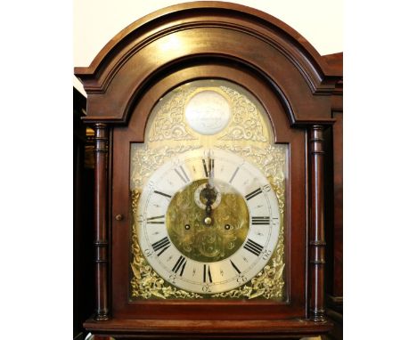 Victorian mahogany longcase clock maker Brook & Son Edinburgh, the 13-inch brass dial with silvered Roman / Arabic chapter an