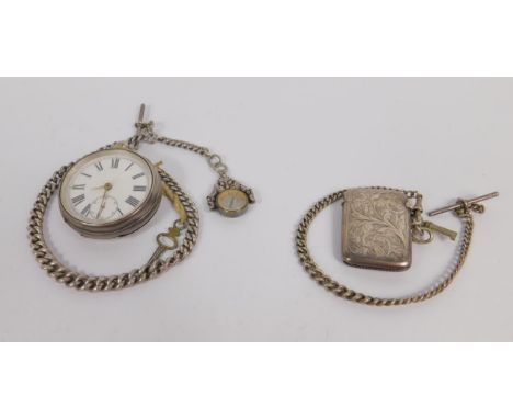 A Victorian gentleman's silver pocket watch, open faced, key wind, enamel dial bearing Roman numerals, subsidiary seconds dia