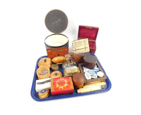 Victorian and later trinket items, treen boxes, collar box, jewellery box, etc, (qty).
