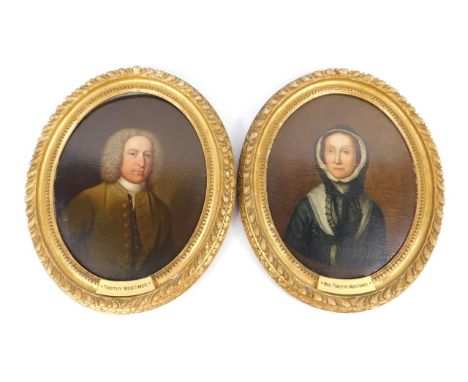 18thC English School.  A pair of portraits of Timothy Mortimer, in half length pose and wearing a grey powdered wig and green