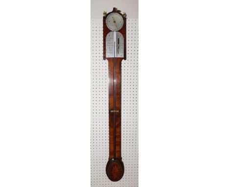 A 19thC walnut and mahogany stick barometer, with maker's dial Carter Ripon, with oval shell patera, 106cm high
