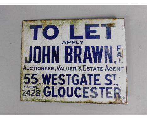 A John Brown FAI To Let blue and white rectangular enamel advertising sign, Auctioneer, Valuer & Estate Agents, 55 Westgate S
